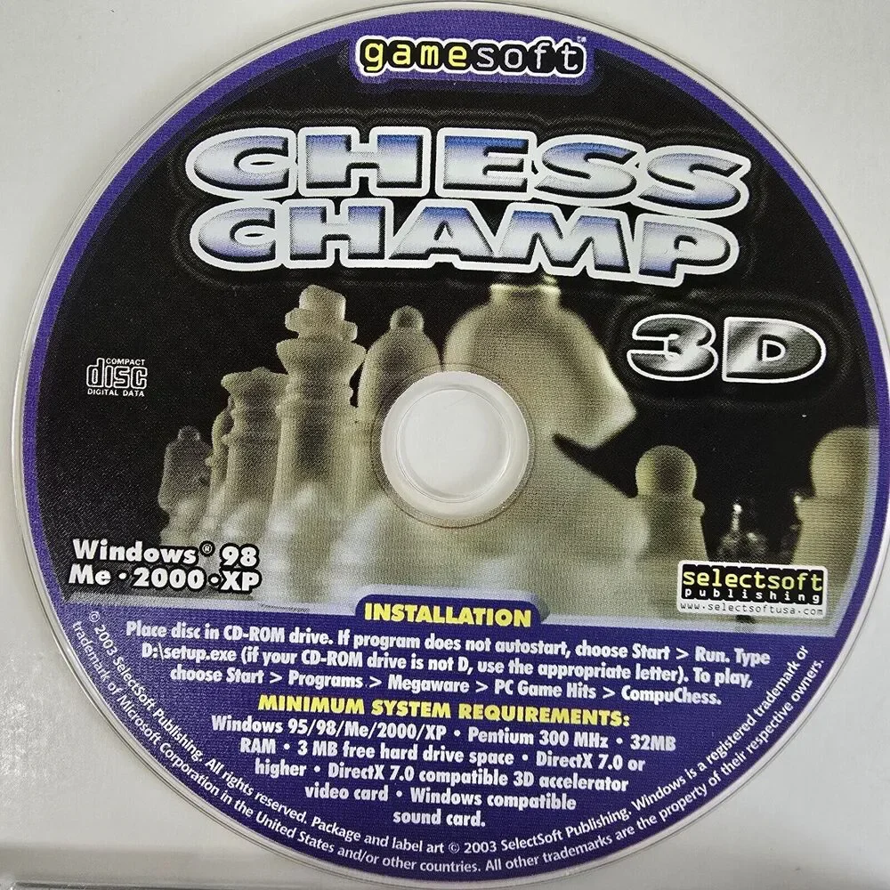 3D CHESS CHAMP PC Game By Gamesoft CD-Rom For Windows 98, XP, 2000, Me